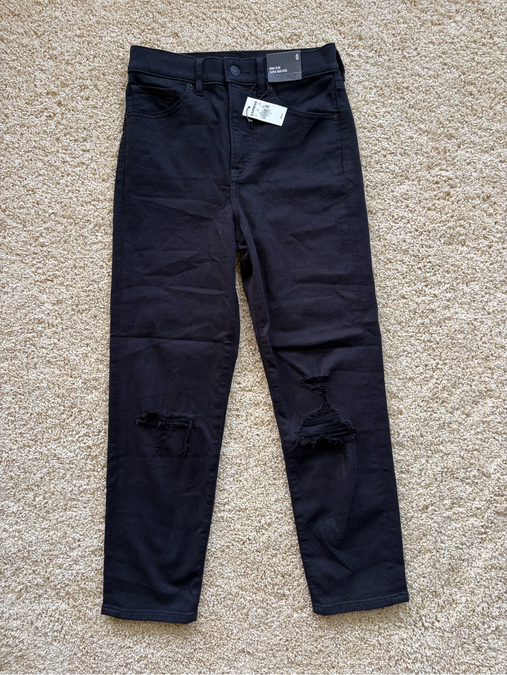 NWT Express Super High Rise Mom Jean Distressed Black Denim Size 0